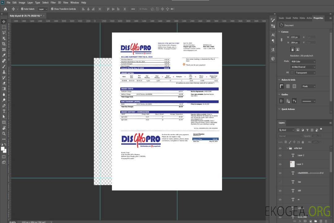 Modèle de facture de services publics de gaz Disgaspro en Équateur aux formats Word et PDF template